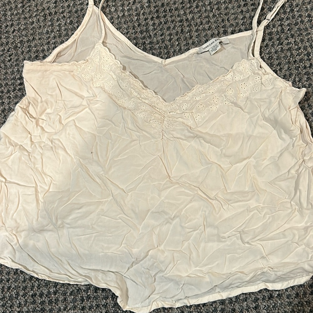 American eagle white lace trim tank top size large